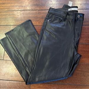 Zara Woman’s Faux Vegan Leather Ankle Crop Boot Cut Pants Black Size 6